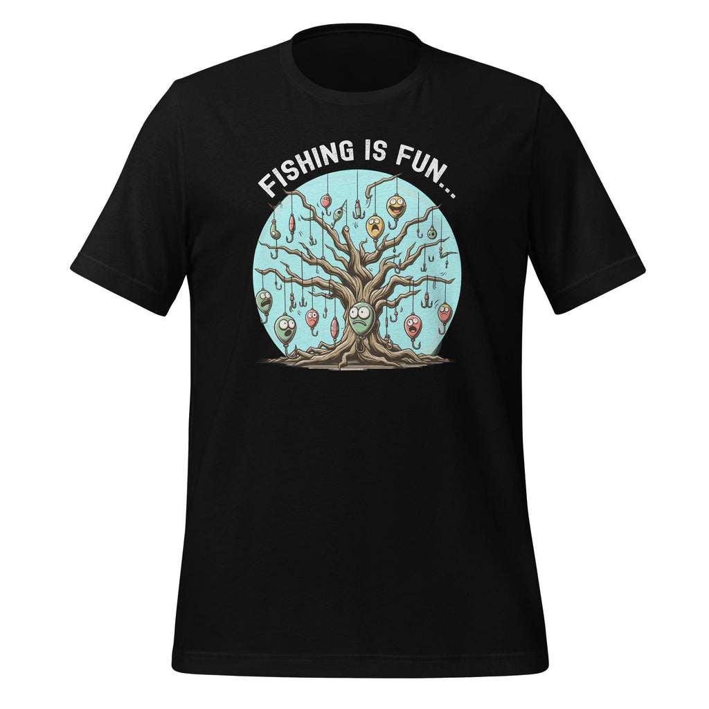 Fishing Is Fun Bobbers Stuck In Tree Unisex T-Shirt product image 1