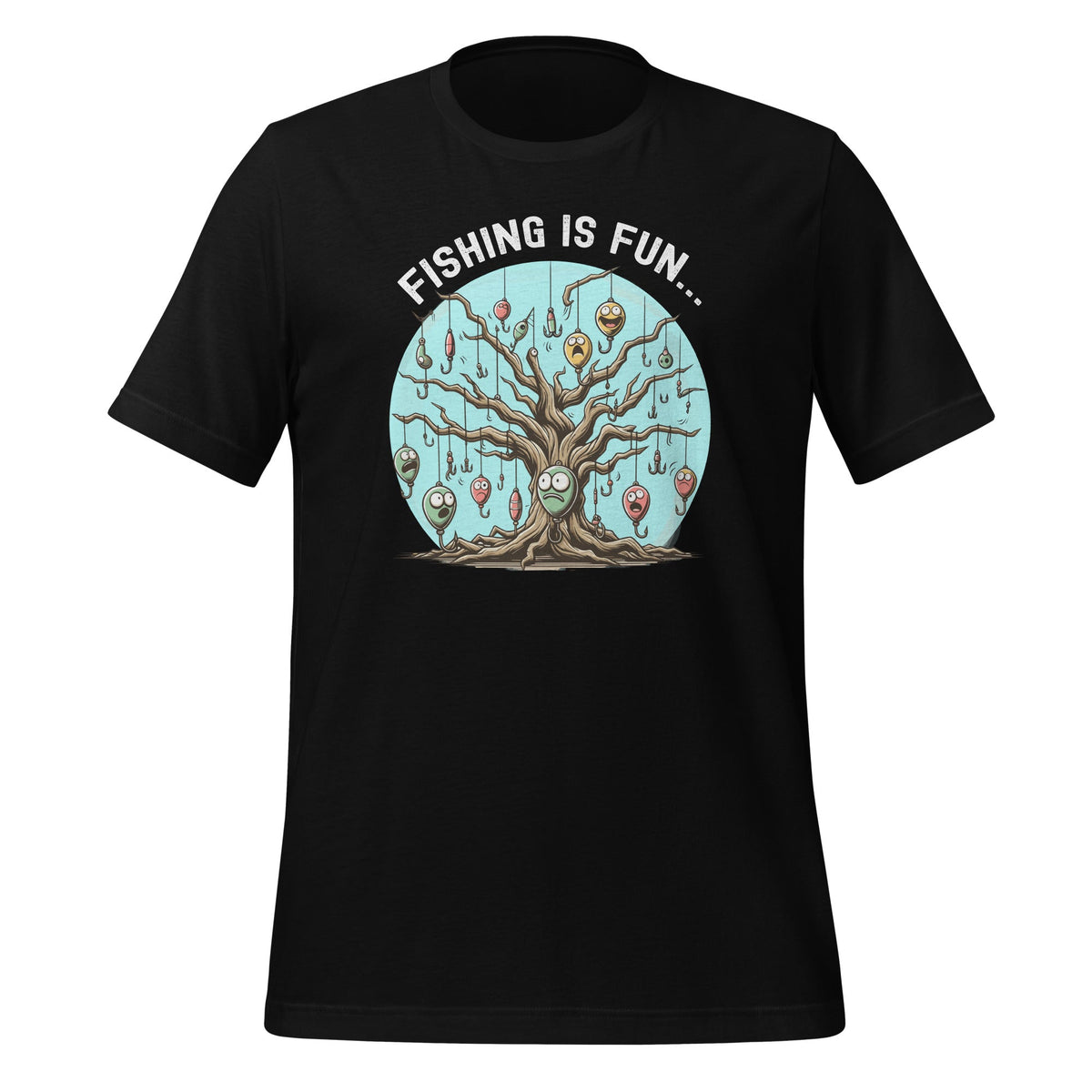Fishing Is Fun Bobbers Stuck In Tree Unisex T-Shirt product image 1