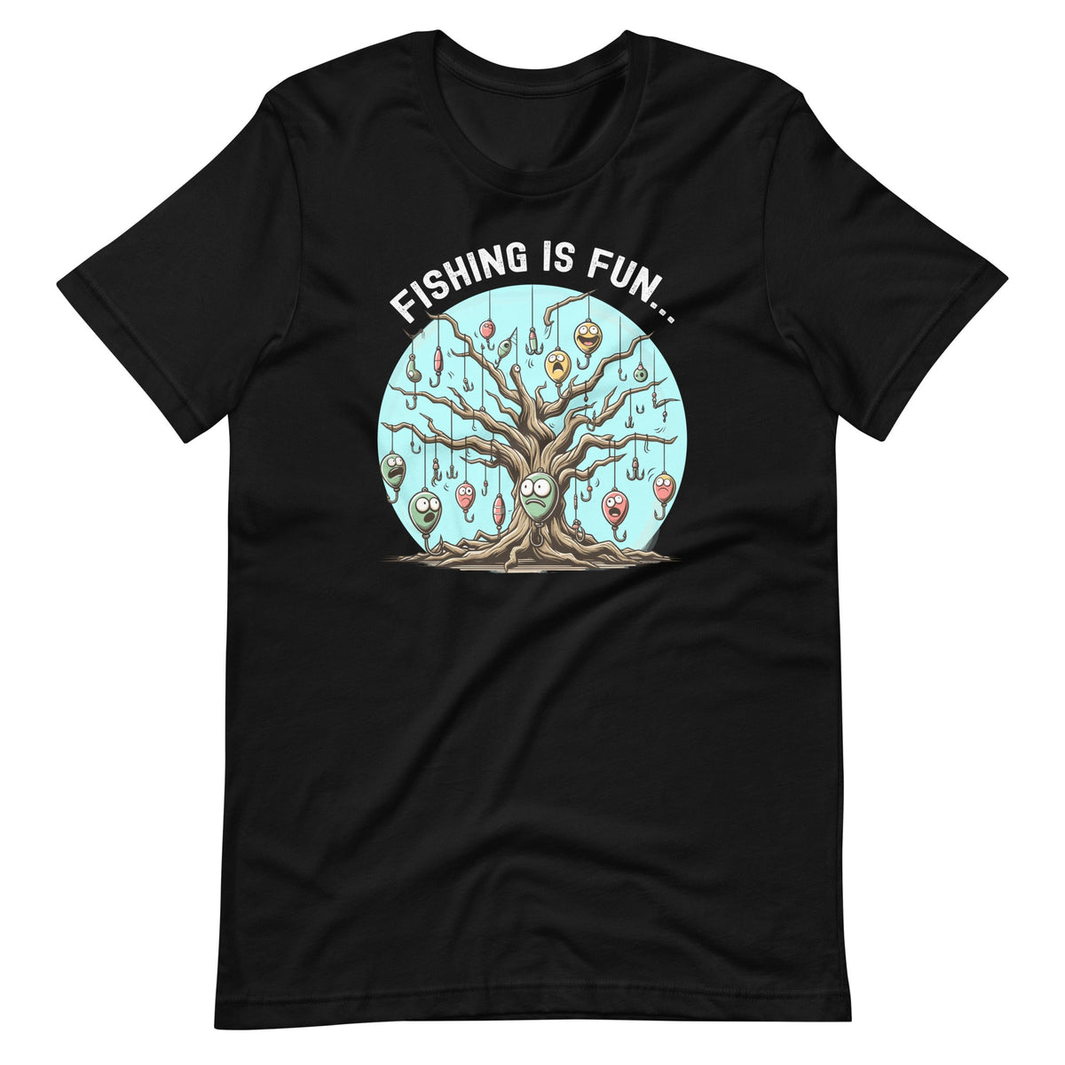 Fishing Is Fun Bobbers Stuck In Tree Unisex T-Shirt product image 2