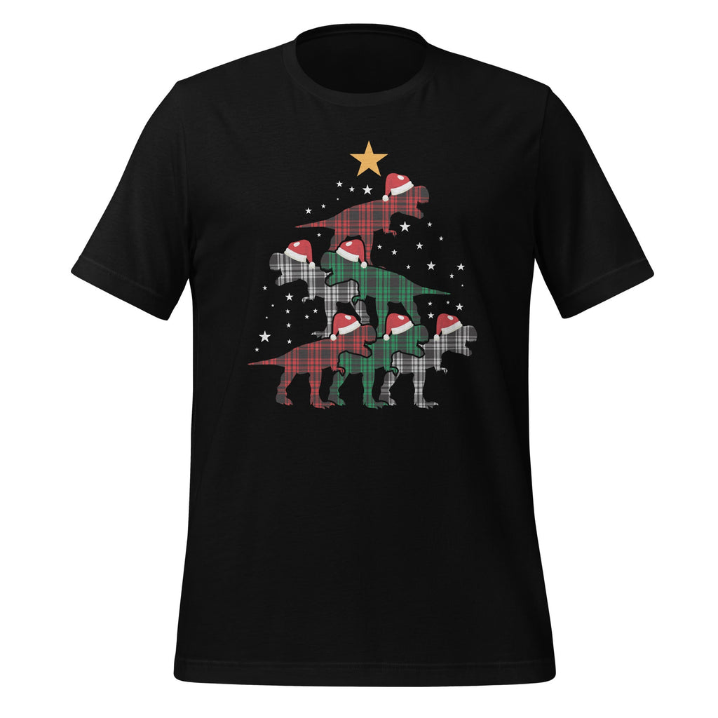 Christmas Dinosaur T Rex Tree Santa Hat Plaid Pajamas Xmas Unisex T-Shirt