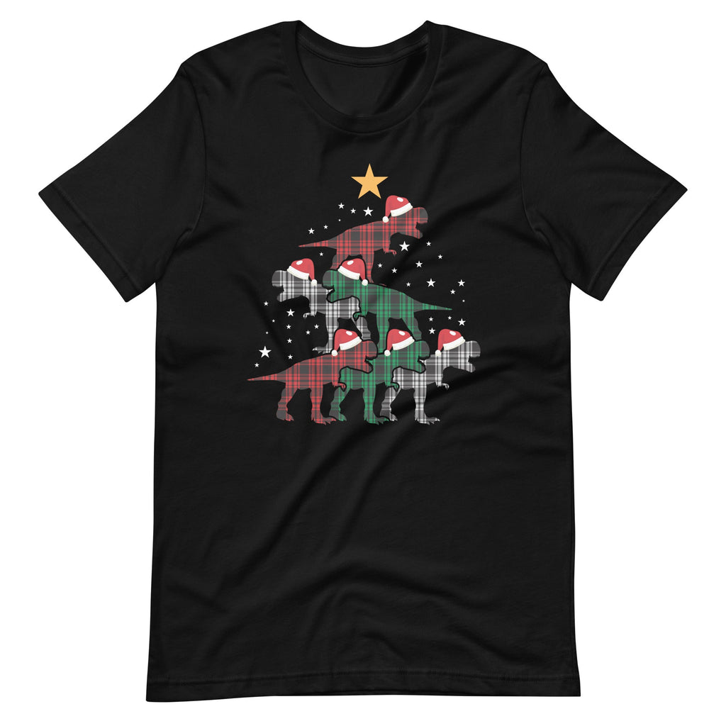 Christmas Dinosaur T Rex Tree Santa Hat Plaid Pajamas Xmas Unisex T-Shirt