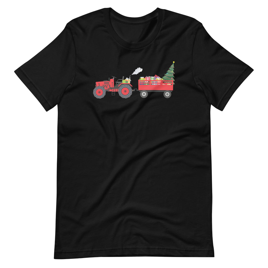 Farm Tractor Xmas Tree Lights Santa Hat Farmer Unisex T-Shirt