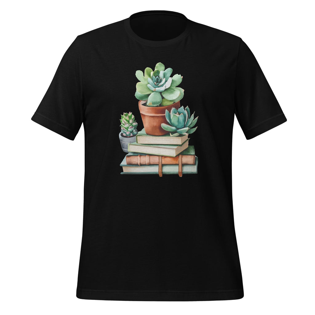 Watercolor Succulents and Books Creative Art Unisex T-Shirt product image 1