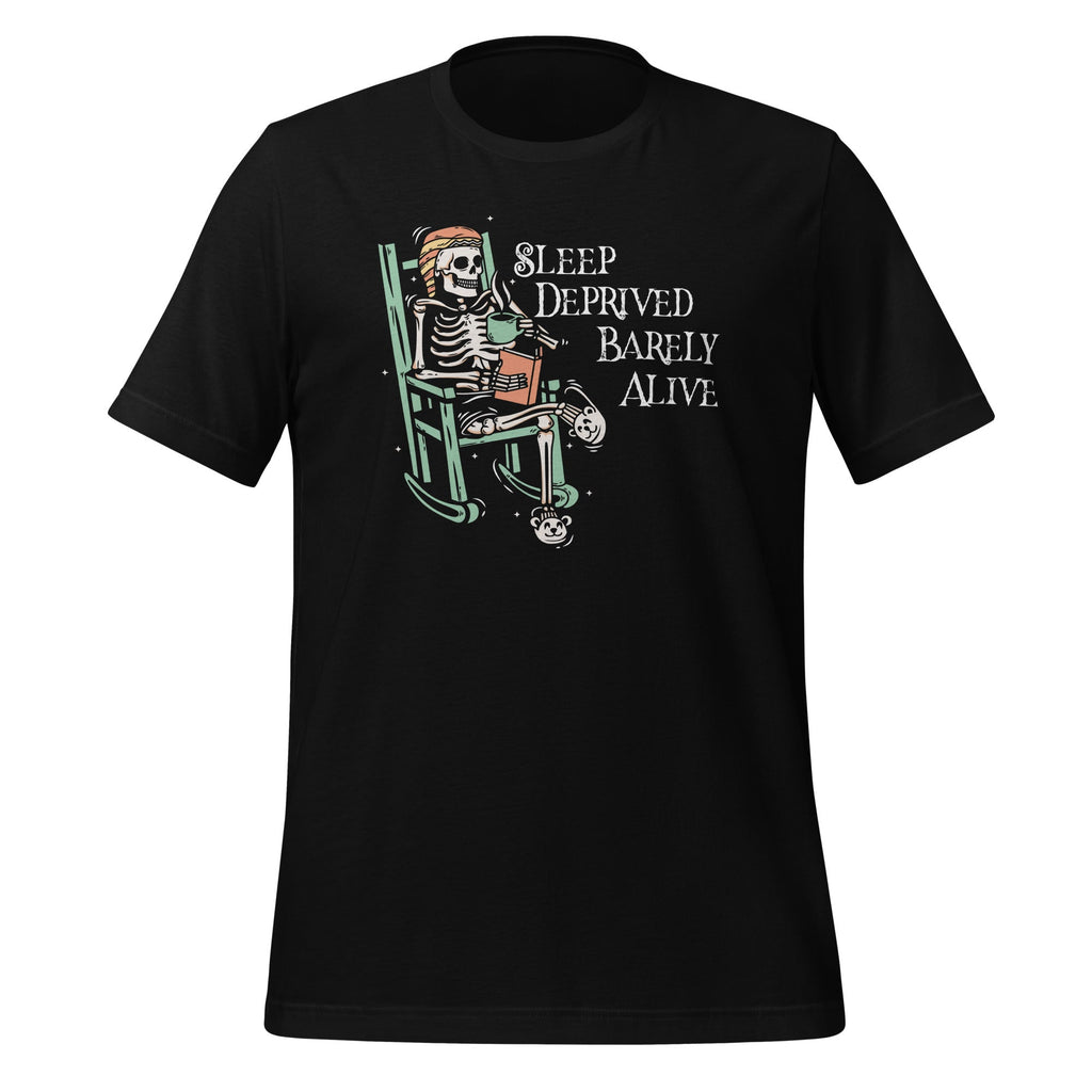 Sleep Deprived Barely Alive Funny Skeleton Unisex T-Shirt product image 1