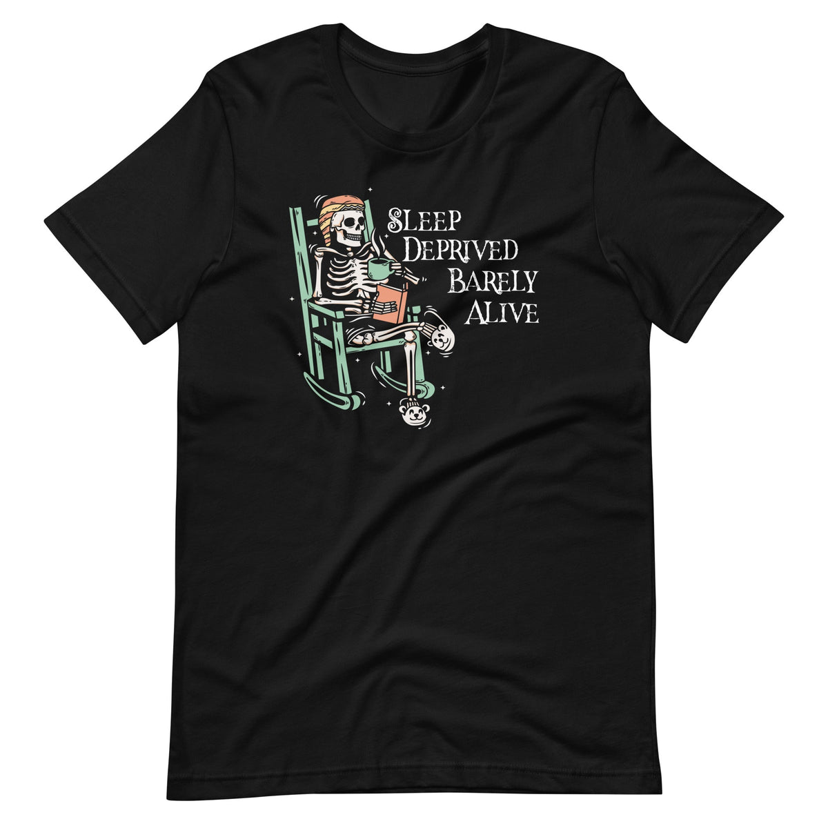 Sleep Deprived Barely Alive Funny Skeleton Unisex T-Shirt product image 2