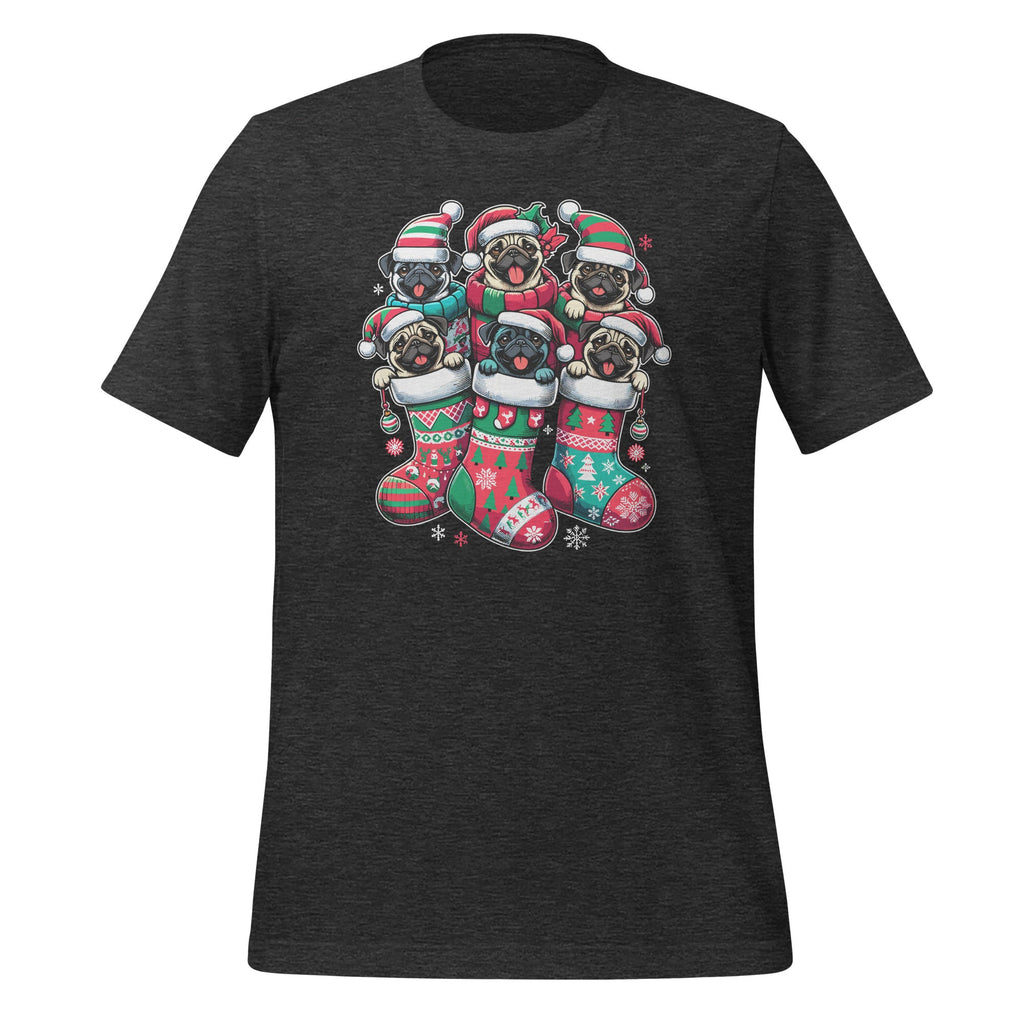 Santa Pugs in Christmas Socks Funny Xmas Dog Lover Pug Unisex T-Shirt
