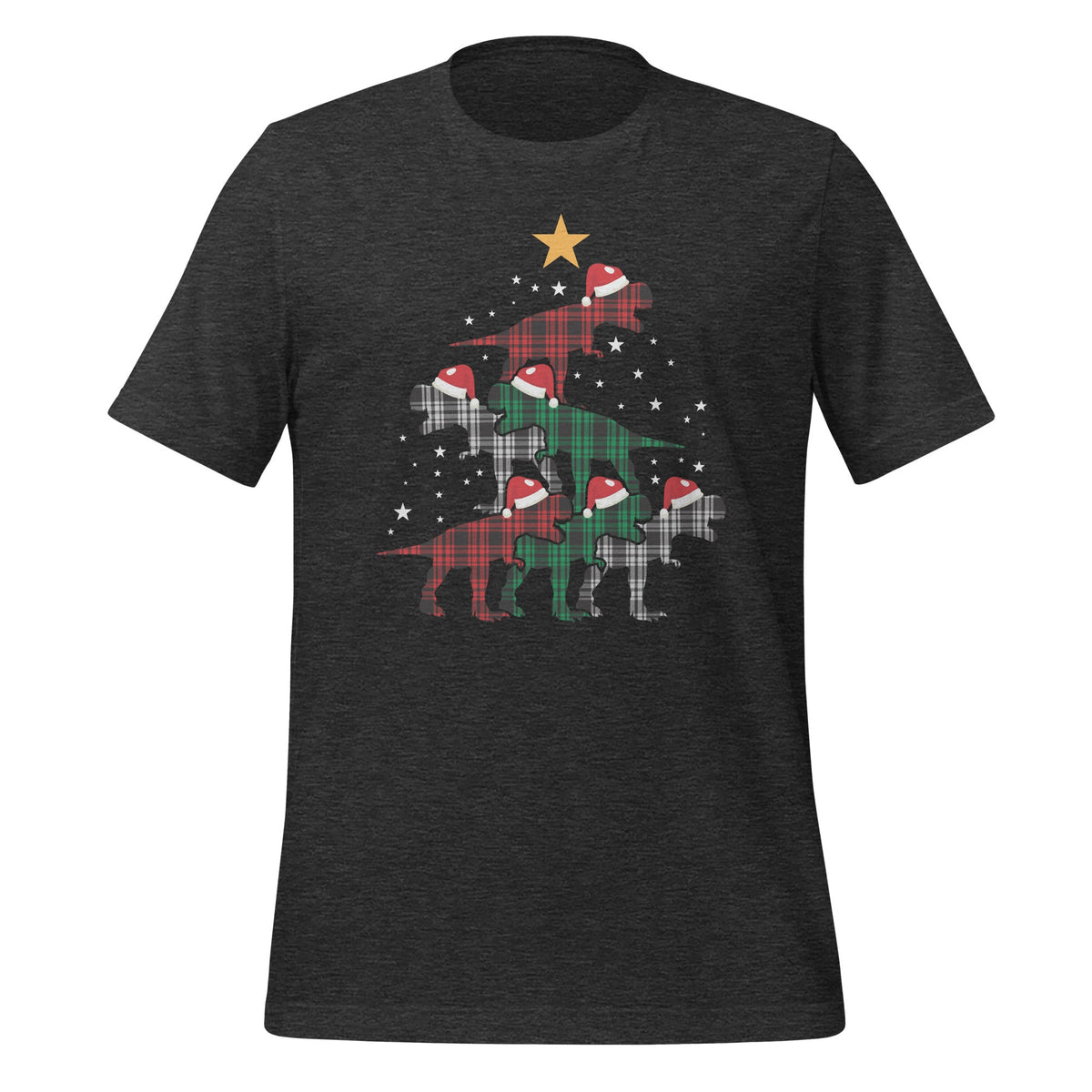 Christmas Dinosaur T Rex Tree Santa Hat Plaid Pajamas Xmas Unisex T-Shirt