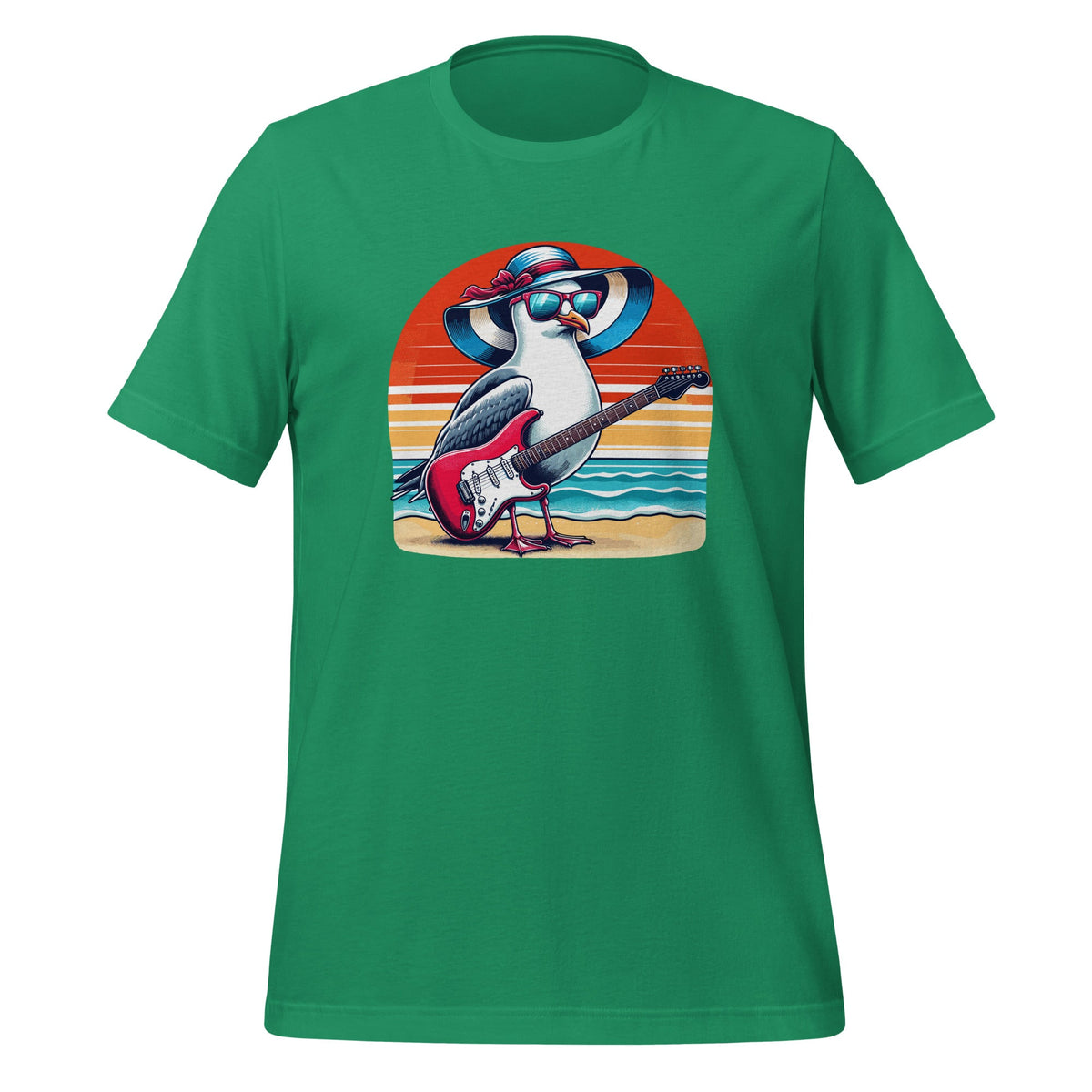 Funny Seagull With Beach Hat And Electric Guitar Art Unisex T-Shirt