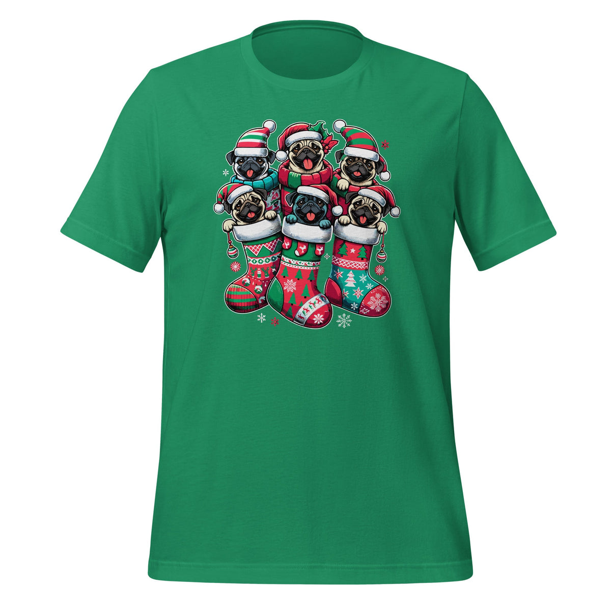 Santa Pugs in Christmas Socks Funny Xmas Dog Lover Pug Unisex T-Shirt