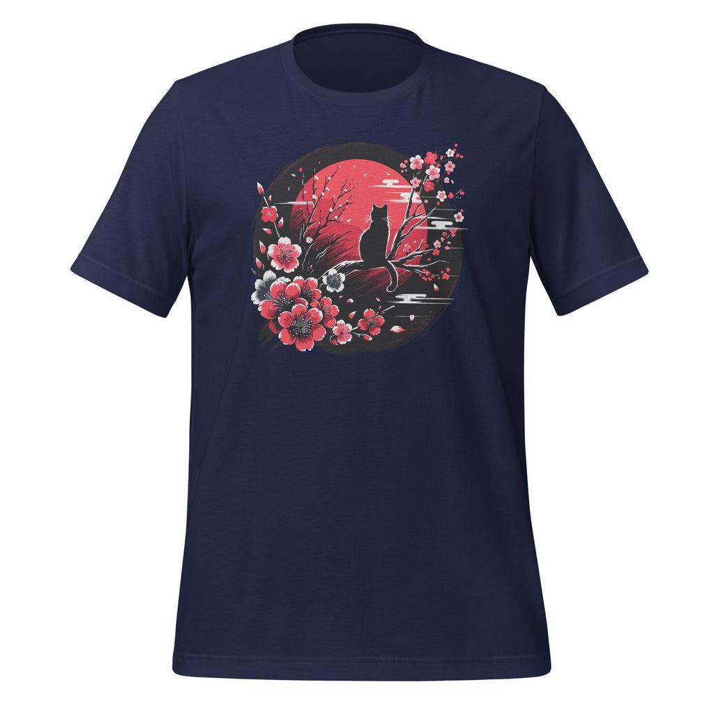 Japanese Ink Painting Cat Cherry Blossom Flower Sun Unisex product image 3