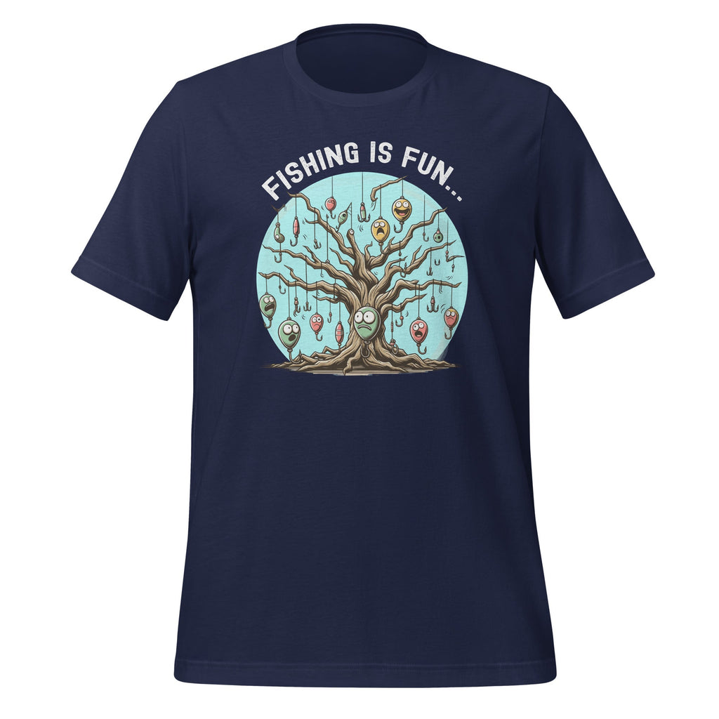Fishing Is Fun Bobbers Stuck In Tree Unisex T-Shirt product image 3