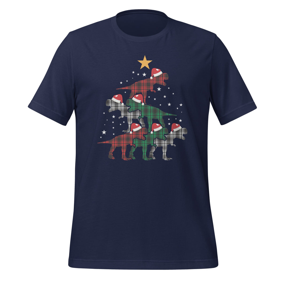 Christmas Dinosaur T Rex Tree Santa Hat Plaid Pajamas Xmas Unisex T-Shirt