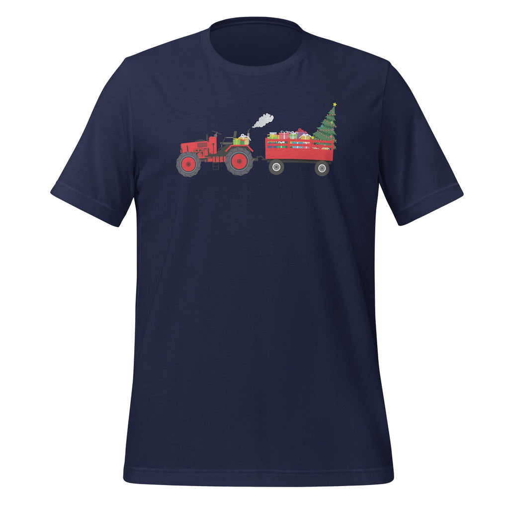 Farm Tractor Xmas Tree Lights Santa Hat Farmer Unisex T-Shirt