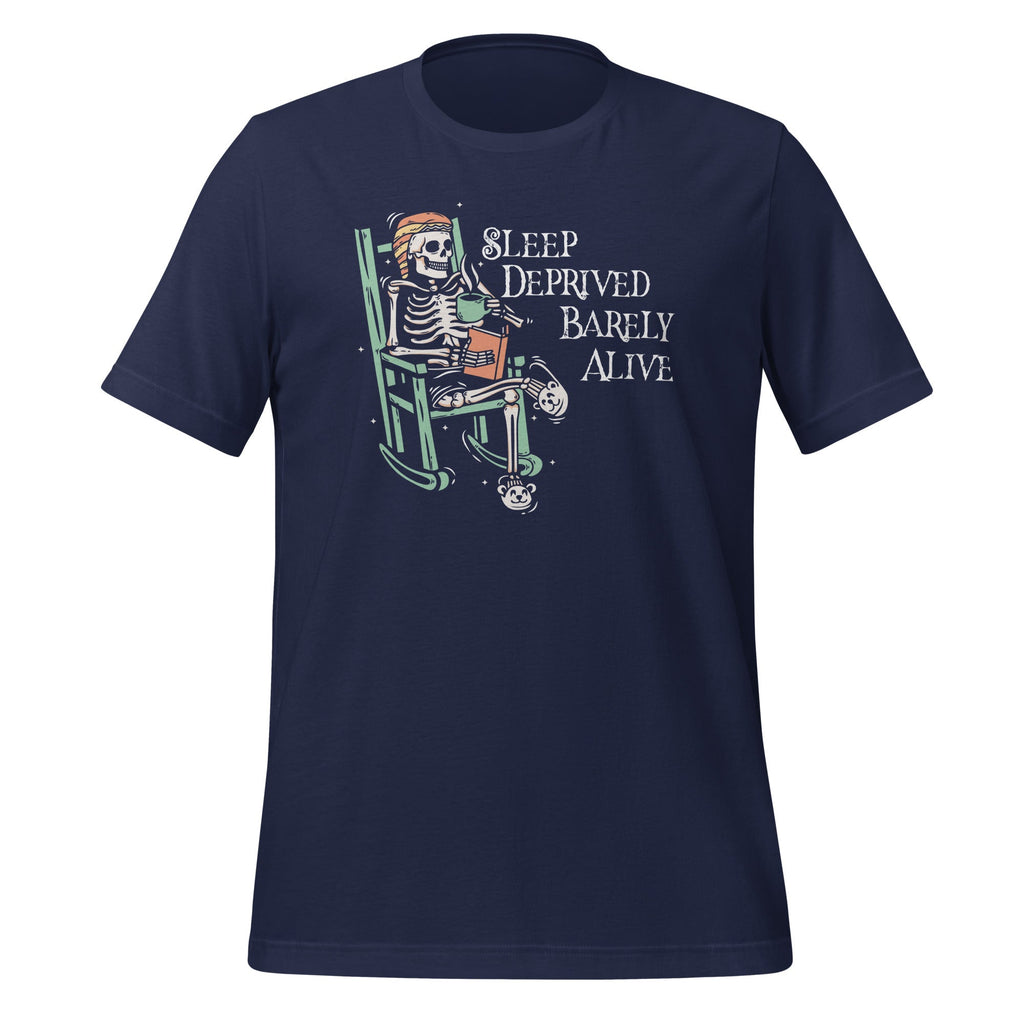 Sleep Deprived Barely Alive Funny Skeleton Unisex T-Shirt product image 3
