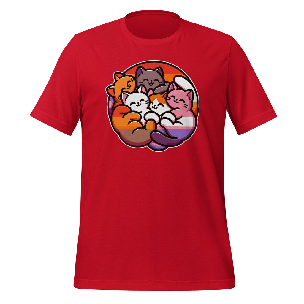LGBTQ Lesbian Pride Flag Cats Pile Funny Unisex T-Shirt product image 4