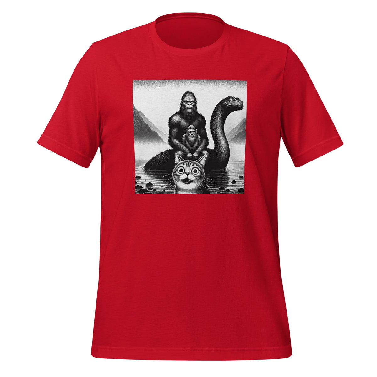 Bigfoot Riding Loch Ness Monster Surprised Scared Cat product image 4