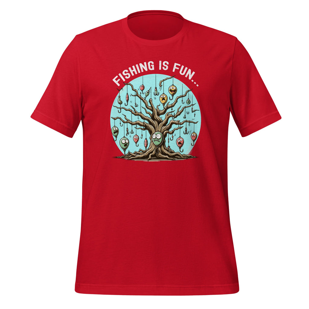 Fishing Is Fun Bobbers Stuck In Tree Unisex T-Shirt product image 4