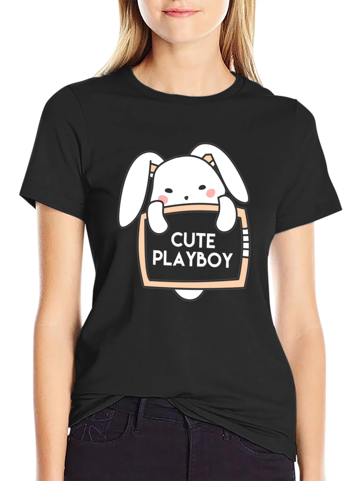 Cute Playboy Bunny Black T-Shirt product image 2