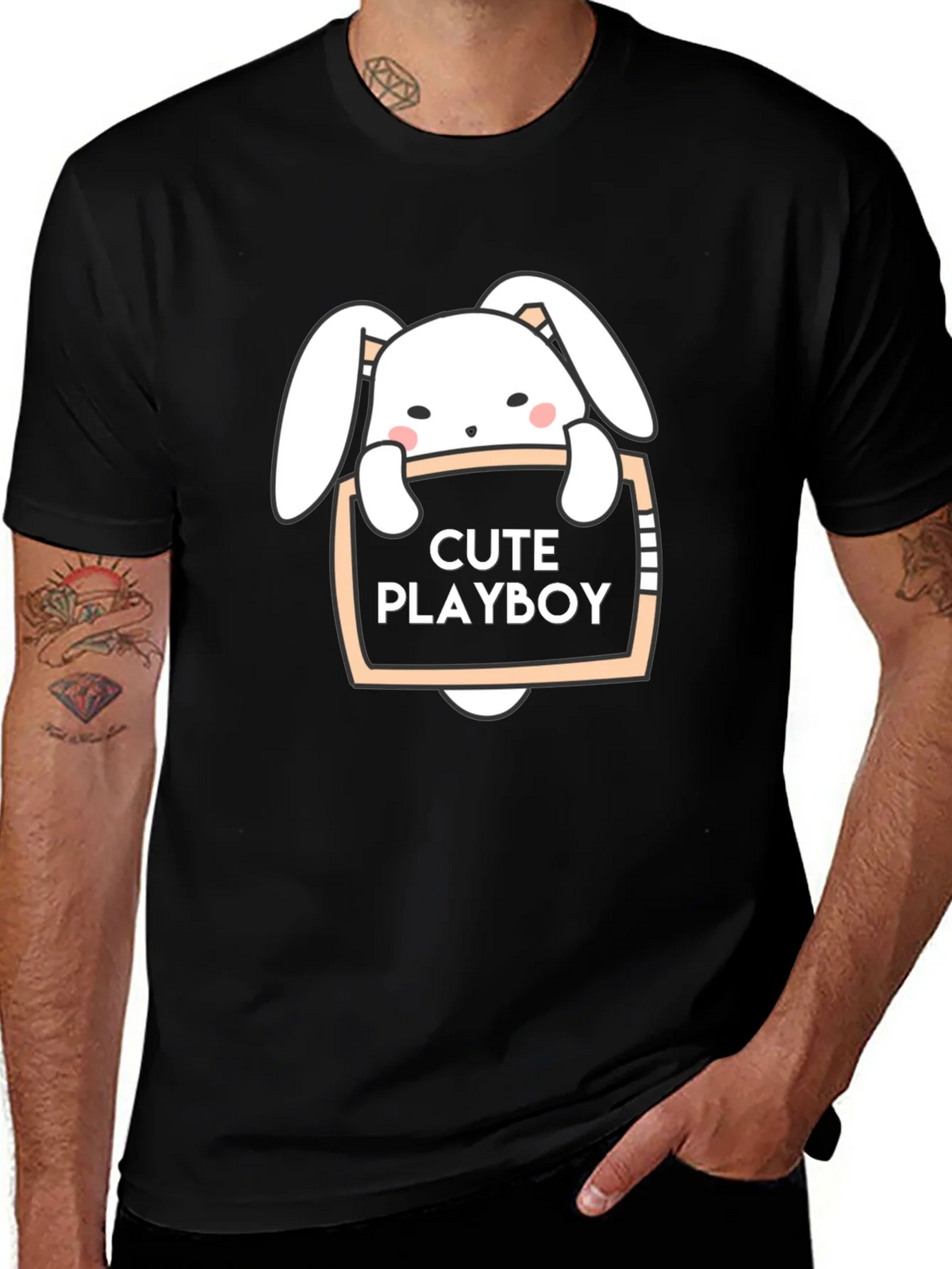 Cute Playboy Bunny Black T-Shirt product image 1