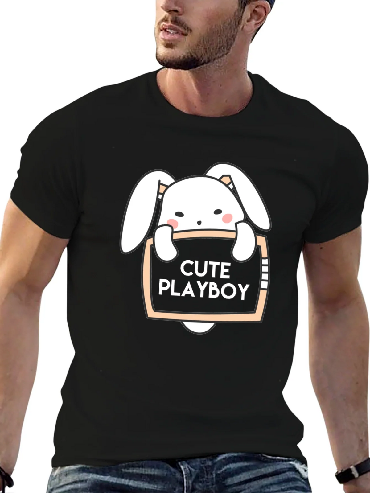 Cute Playboy Bunny Black T-Shirt product image 6