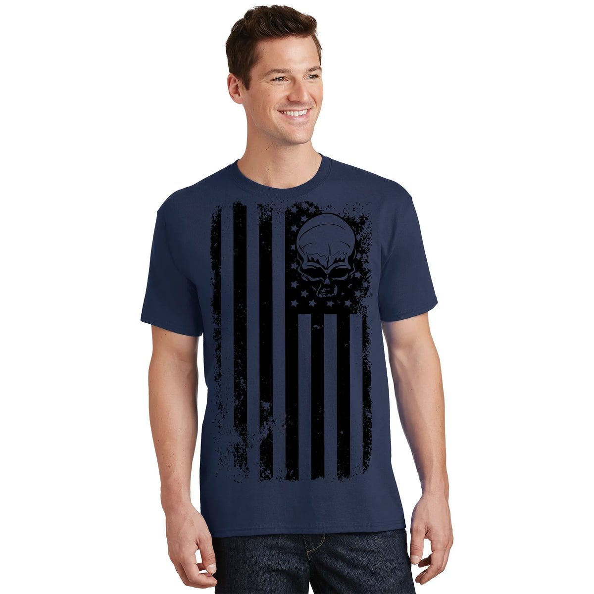 Vintage American Flag Military Skull T-Shirt product image 1