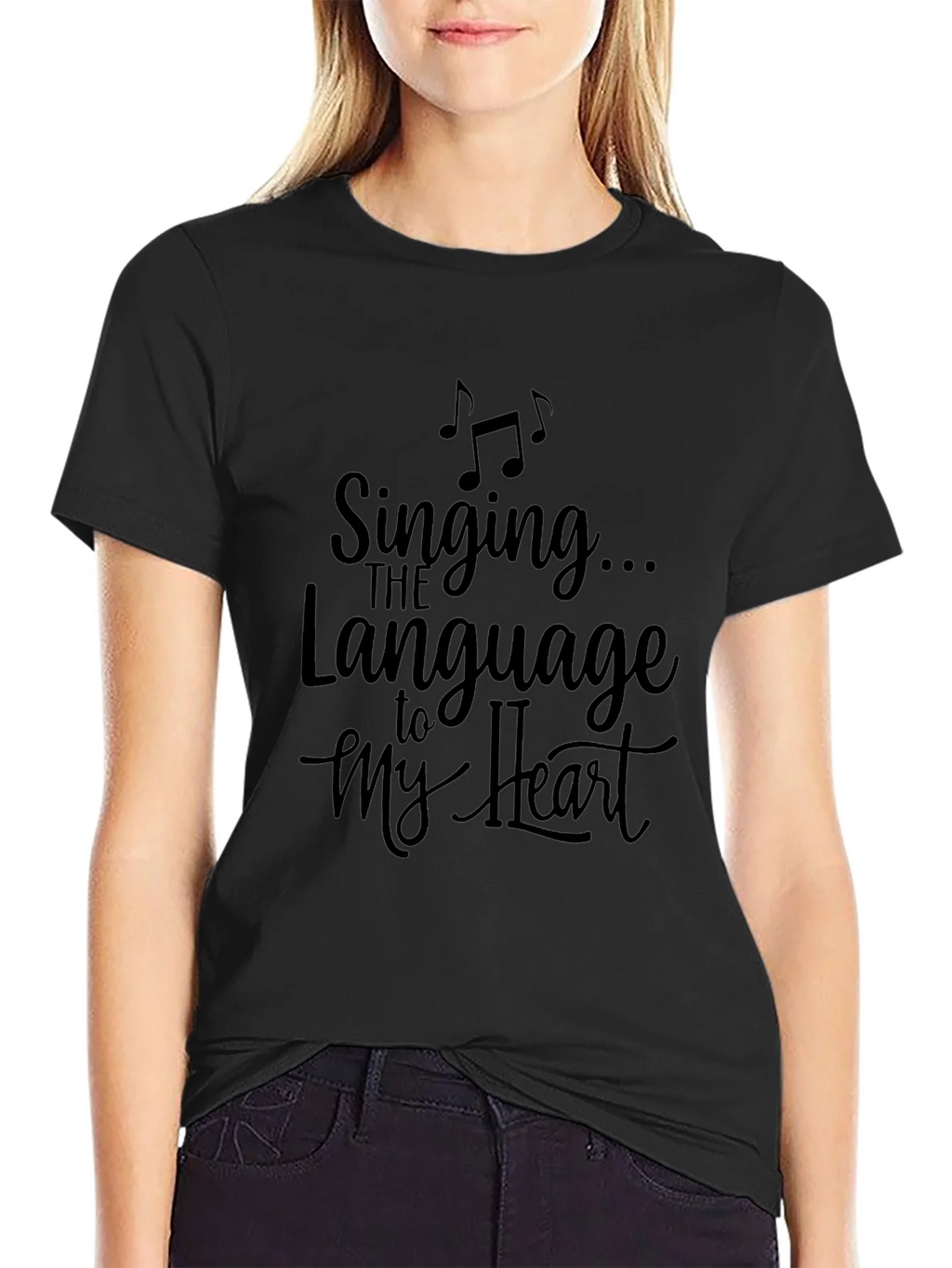Singing to My Heart Graphic Tee - Black Cotton Casual Shirt product image 2