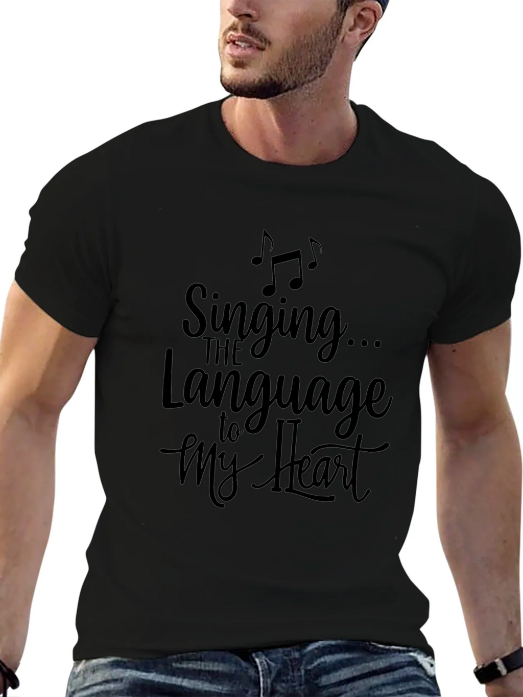 Singing to My Heart Graphic Tee - Black Cotton Casual Shirt product image 6