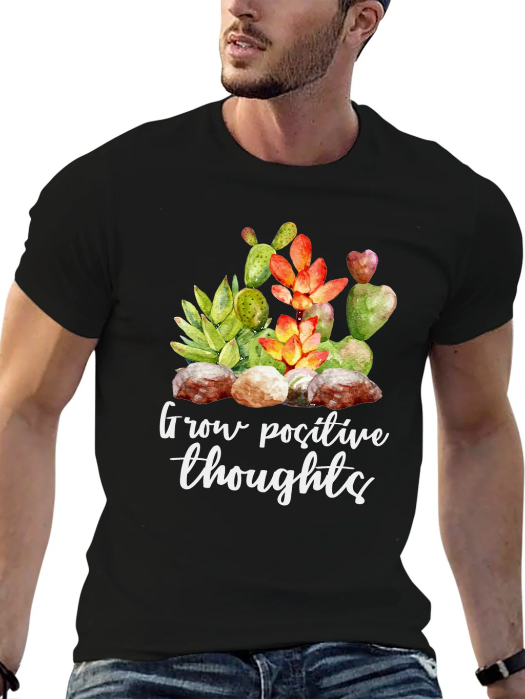 Grow Positive Thoughts Black Graphic Tee product image 6