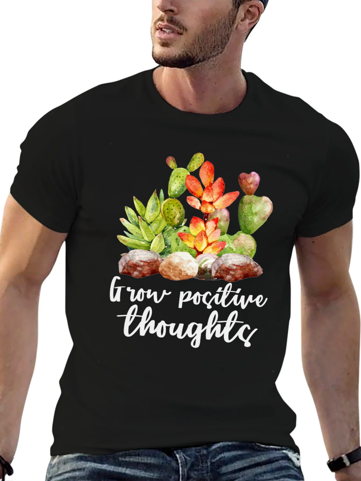 Grow Positive Thoughts Black Graphic Tee product image 6