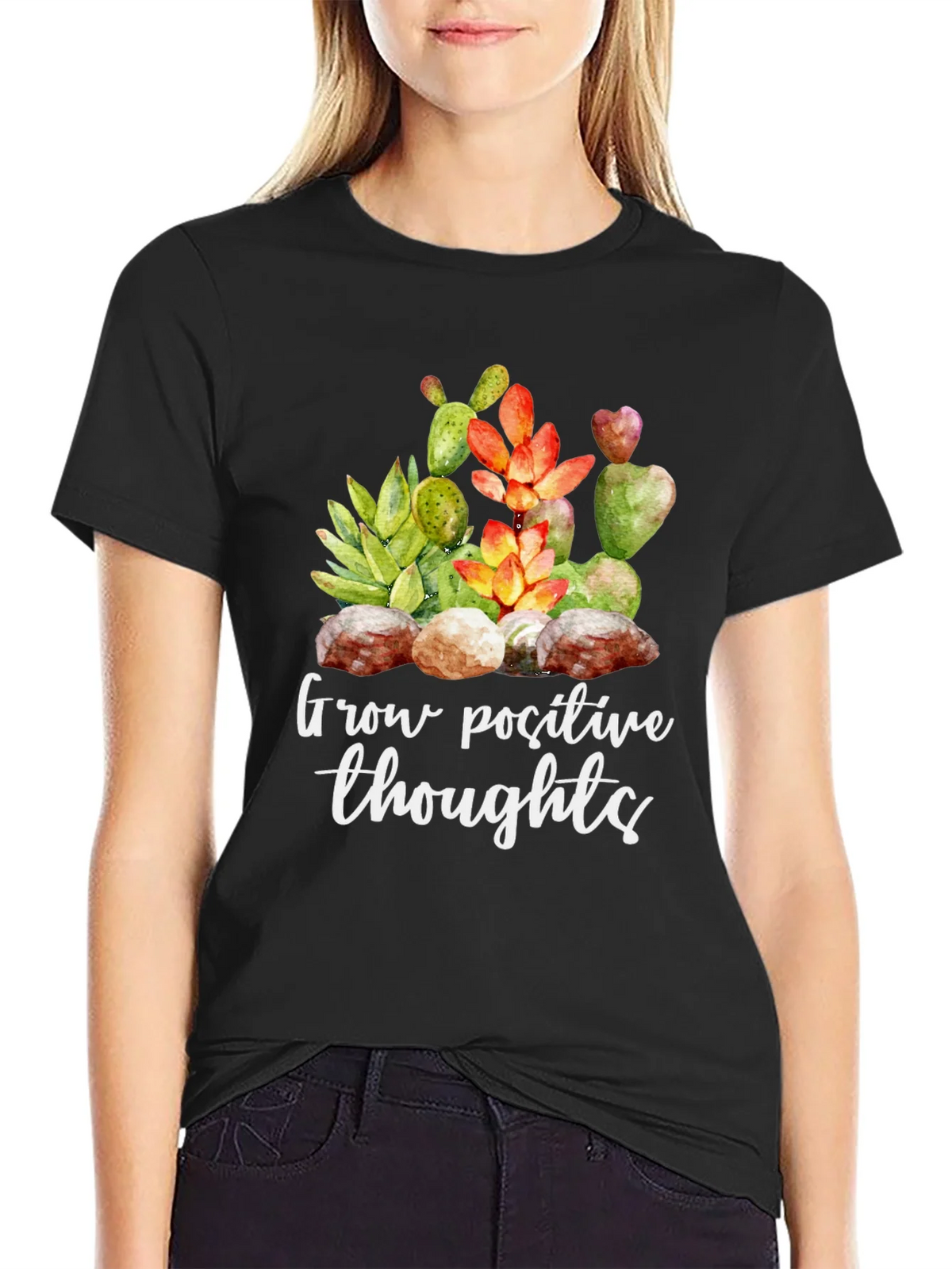 Grow Positive Thoughts Black Graphic Tee product image 2