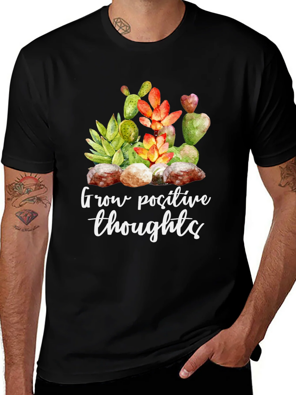 Grow Positive Thoughts Black Graphic Tee product image 1