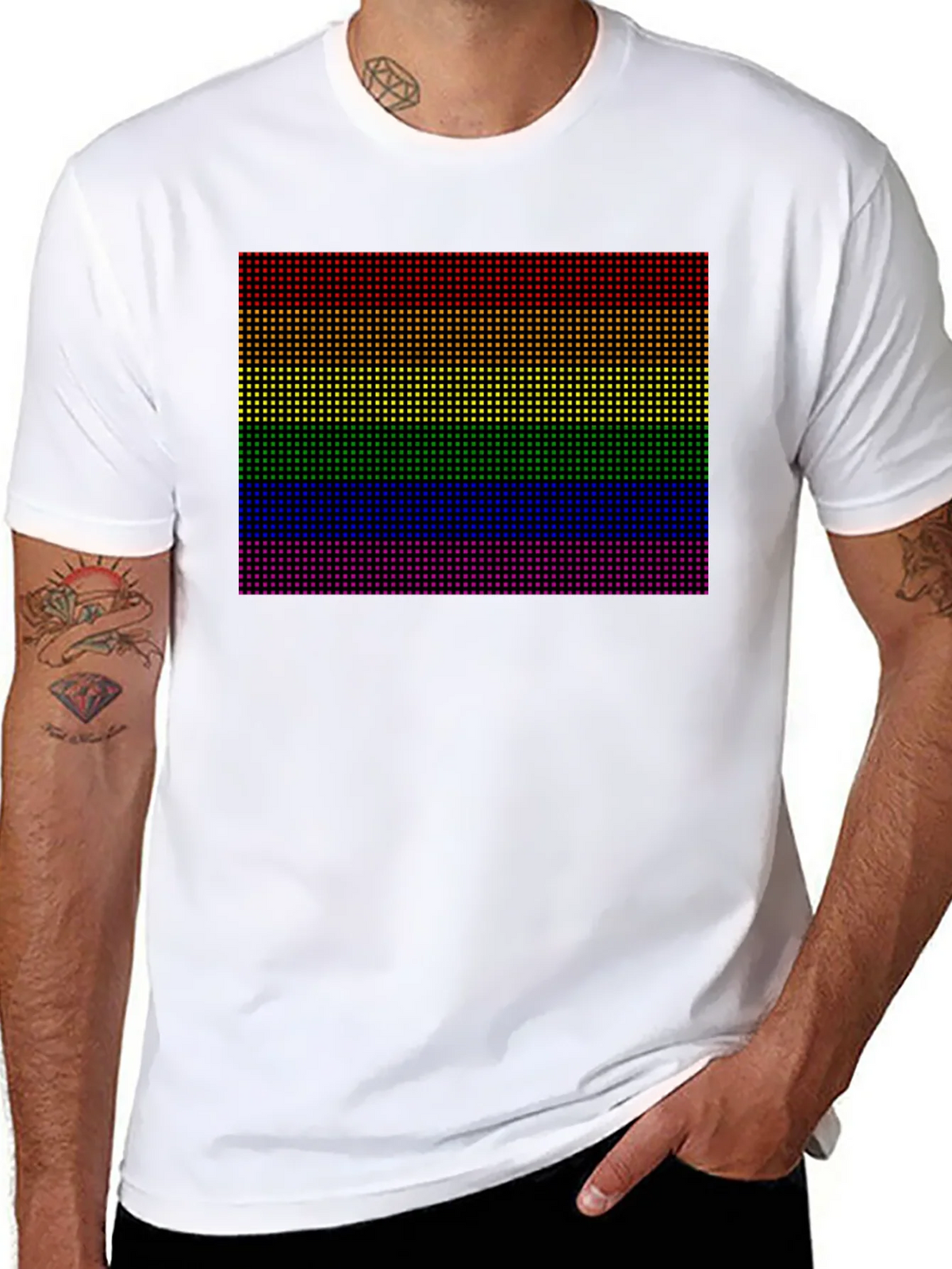 Rainbow Pride Pixel Tee - Black Cotton Blend Casual Shirt product image 7