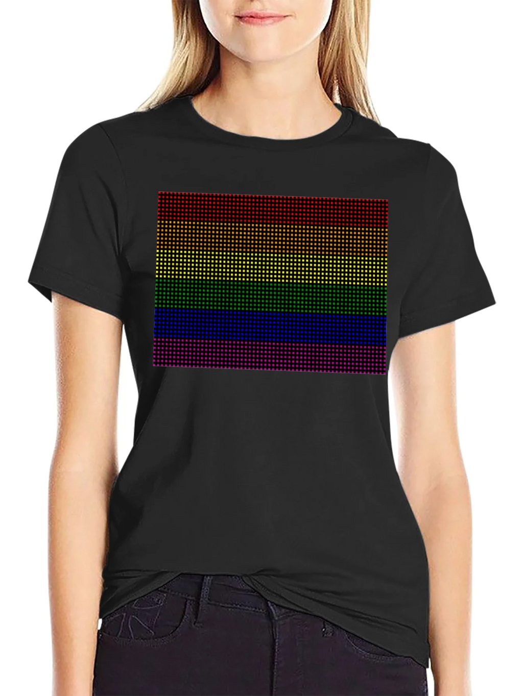 Rainbow Pride Pixel Tee - Black Cotton Blend Casual Shirt product image 2