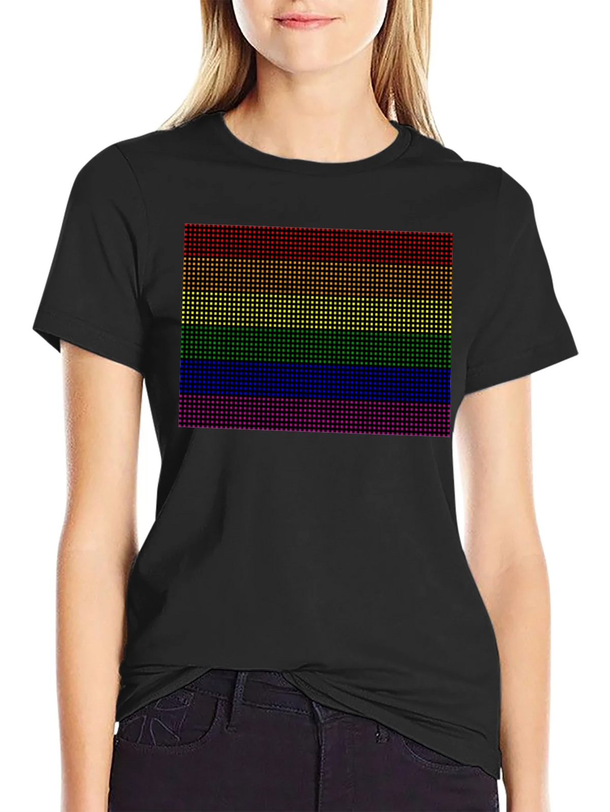 Rainbow Pride Pixel Tee - Black Cotton Blend Casual Shirt product image 2