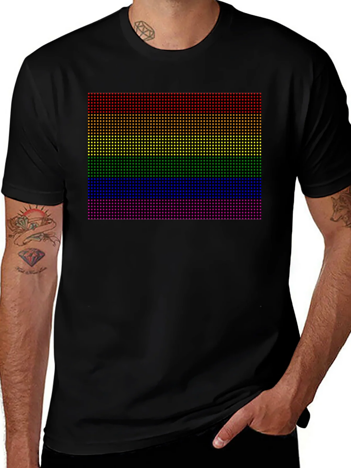 Rainbow Pride Pixel Tee - Black Cotton Blend Casual Shirt product image 1