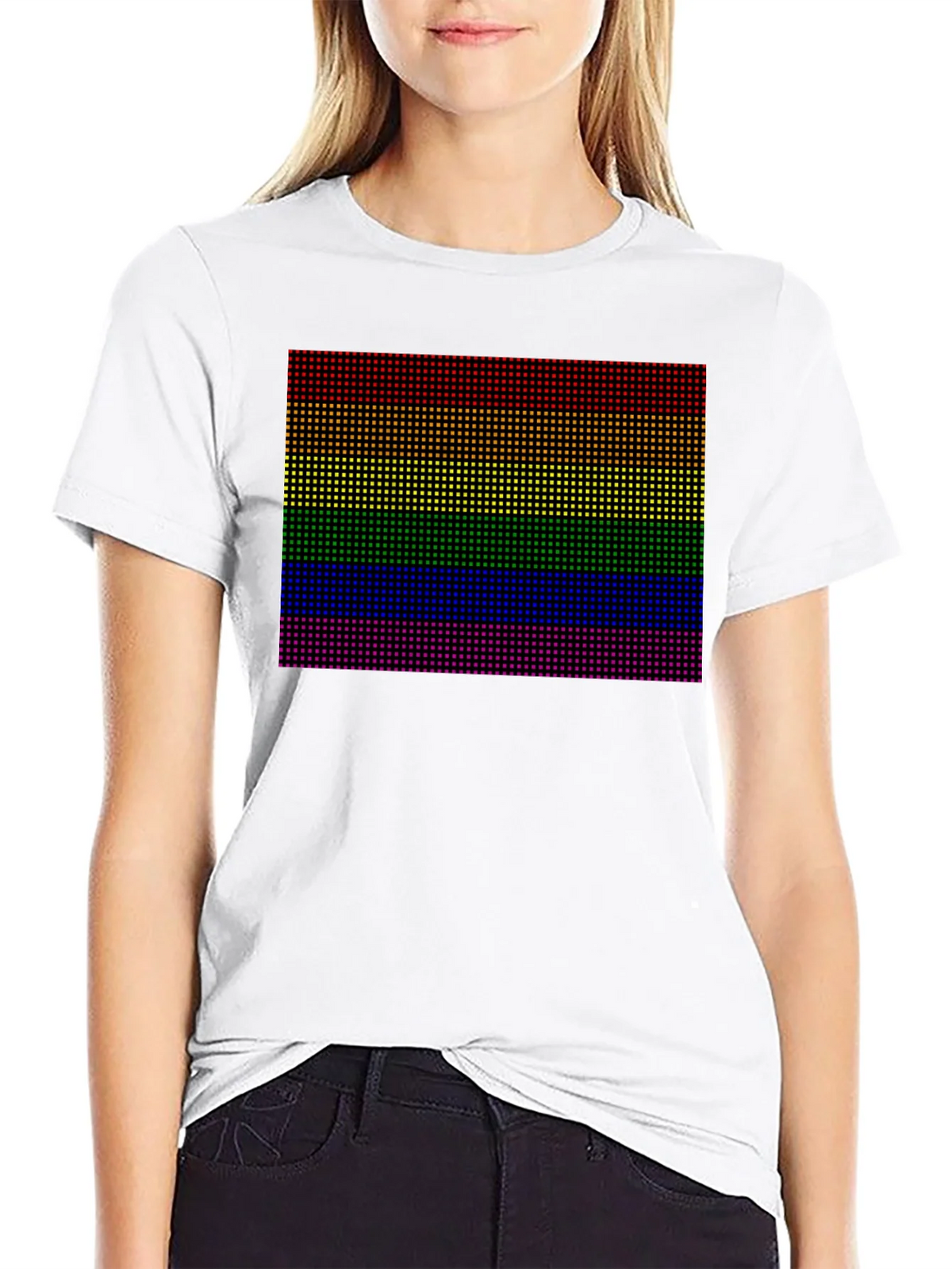 Rainbow Pride Pixel Tee - Black Cotton Blend Casual Shirt product image 8