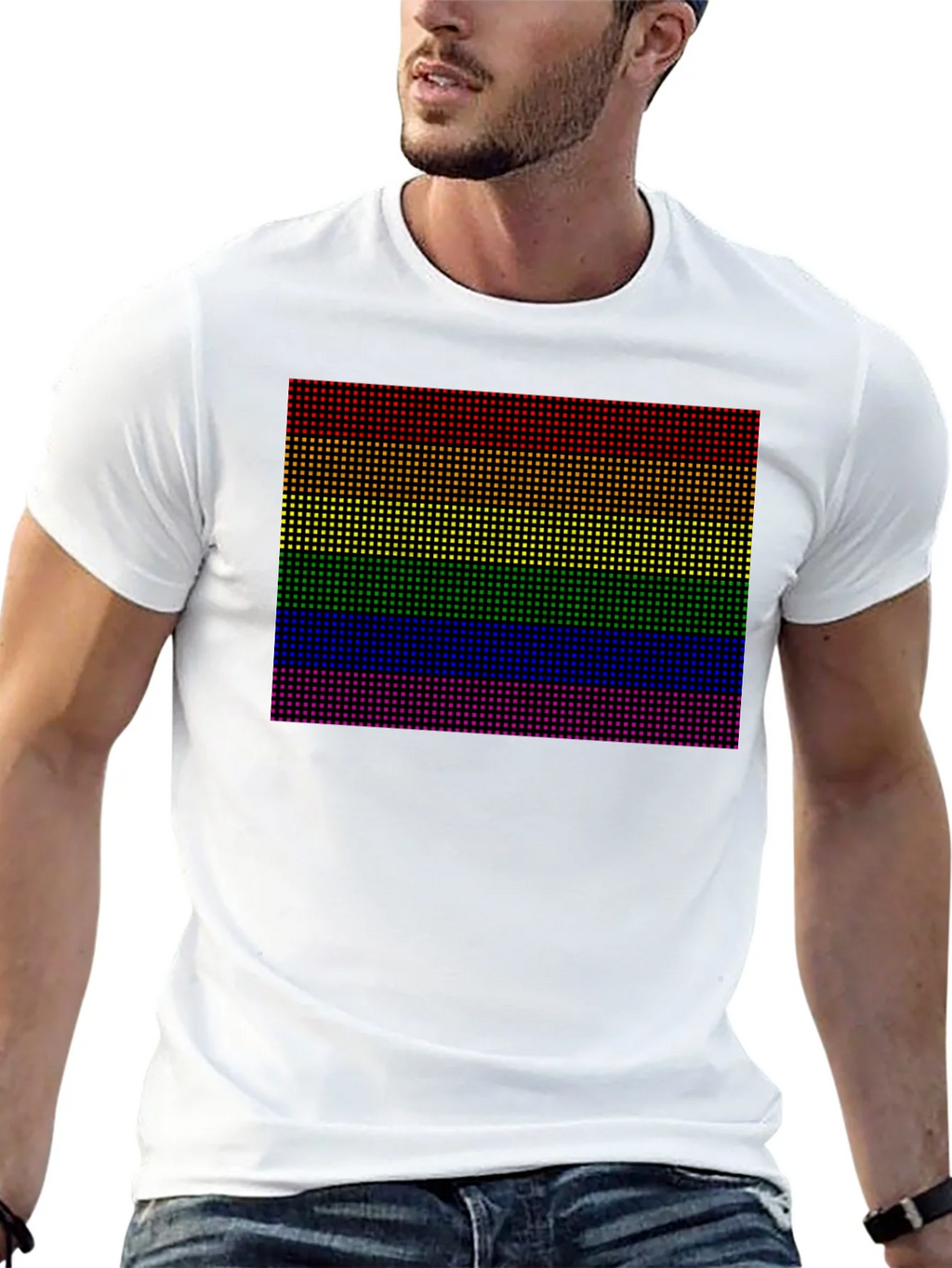Rainbow Pride Pixel Tee - Black Cotton Blend Casual Shirt product image 12