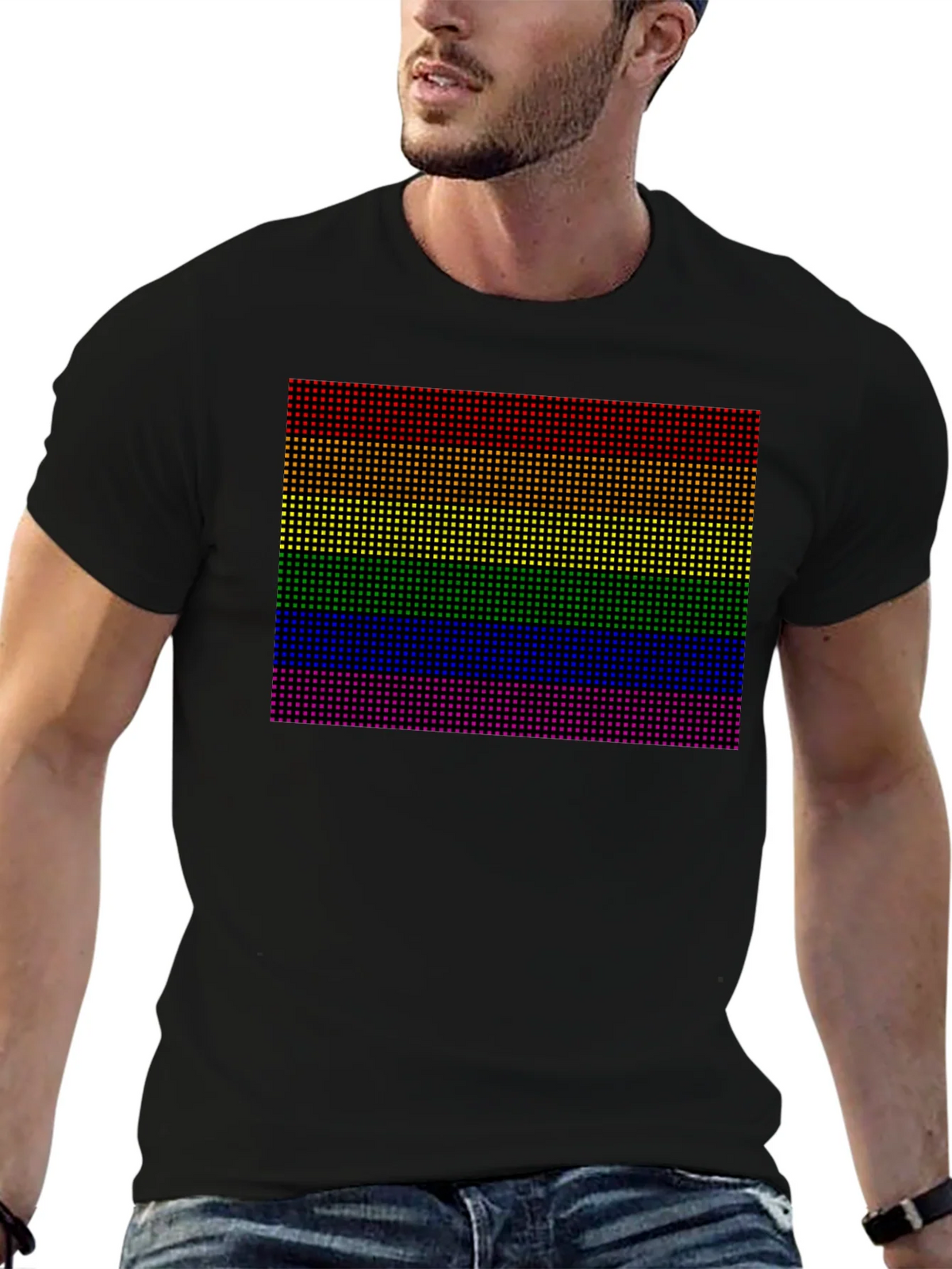 Rainbow Pride Pixel Tee - Black Cotton Blend Casual Shirt product image 6