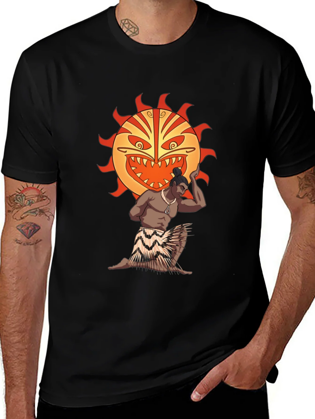 Tiki Man Sun Graphic T-Shirt - Black product image 1