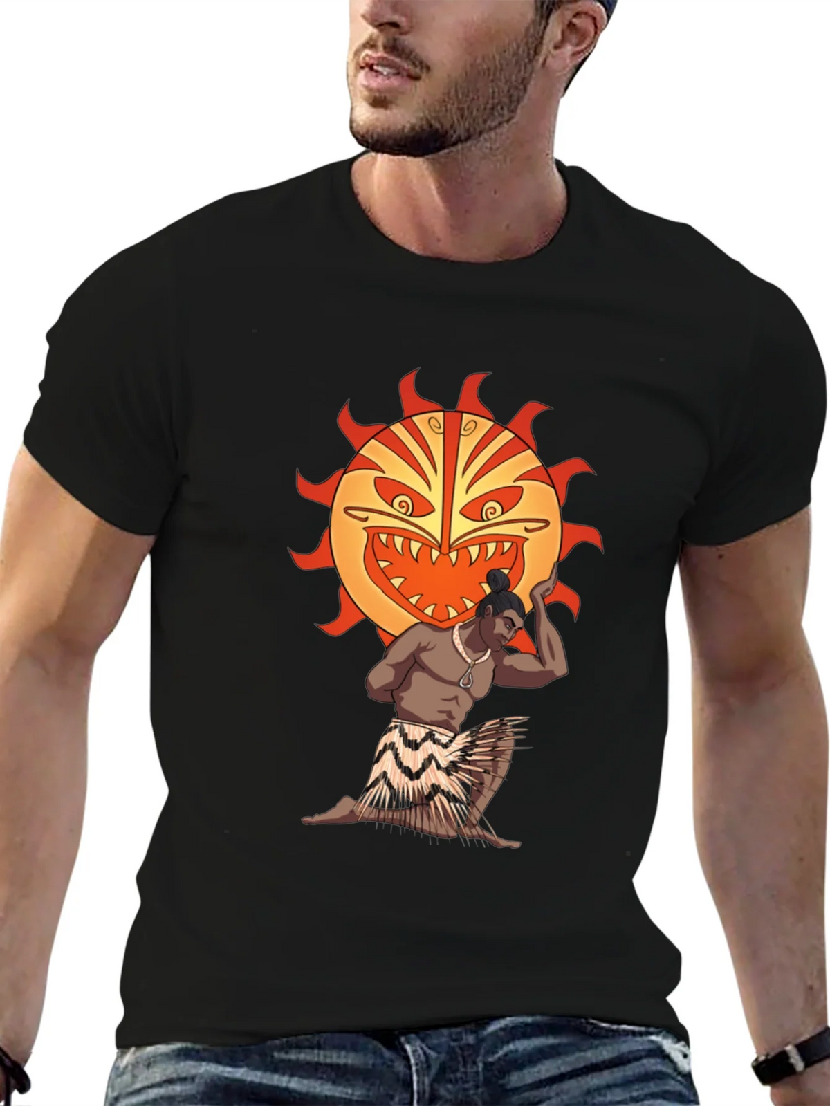 Tiki Man Sun Graphic T-Shirt - Black product image 6