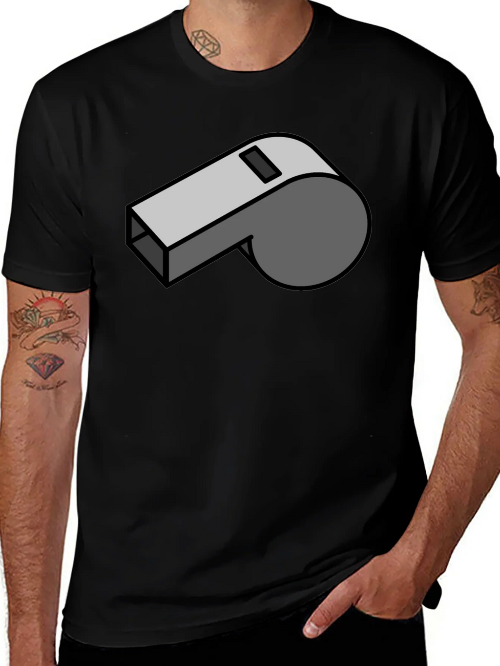 Cartoon Whistle Graphic Tee - Black Cotton T-Shirt product image 1