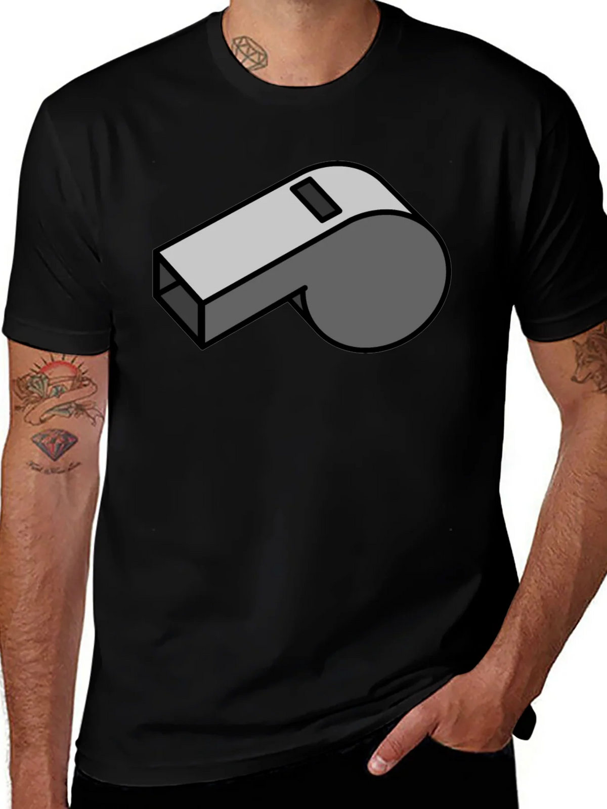 Cartoon Whistle Graphic Tee - Black Cotton T-Shirt product image 1