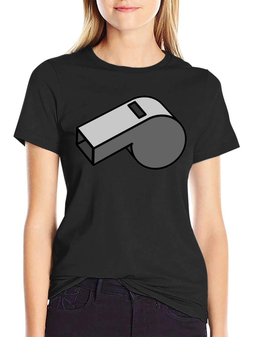 Cartoon Whistle Graphic Tee - Black Cotton T-Shirt product image 2