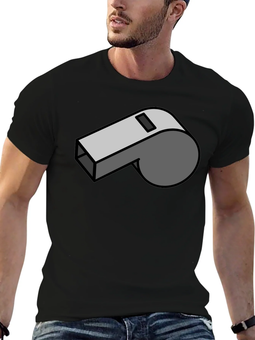 Cartoon Whistle Graphic Tee - Black Cotton T-Shirt product image 6
