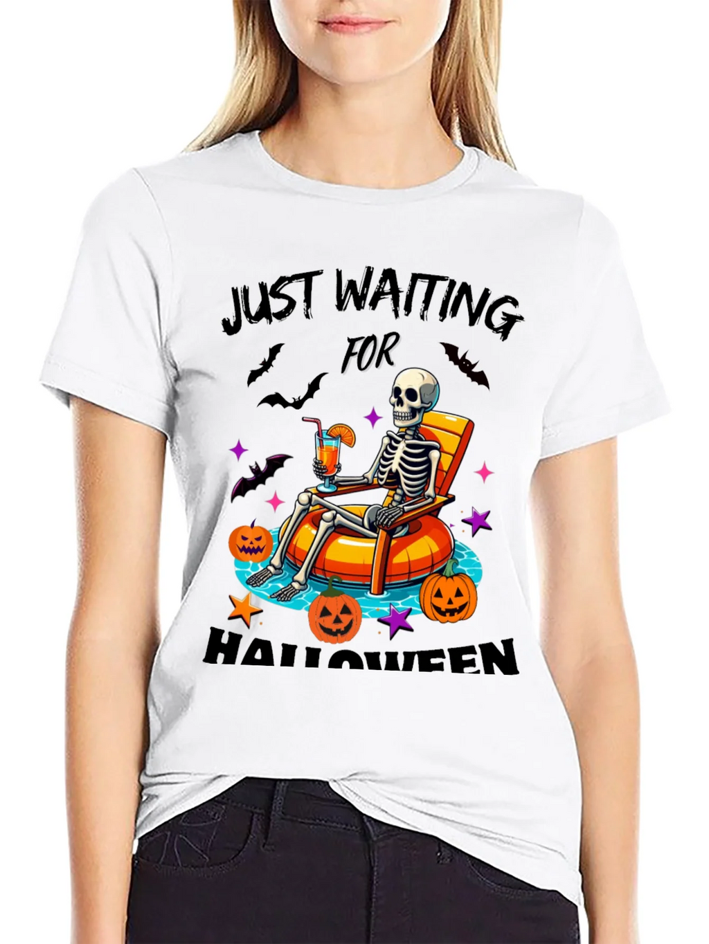 Halloween Skeleton Lounging Graphic Tee product image 8