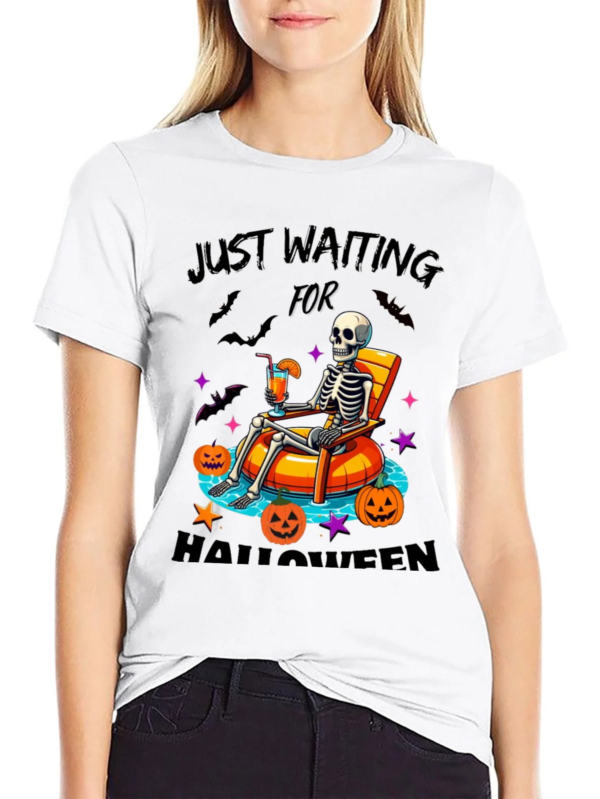 Halloween Skeleton Lounging Graphic Tee product image 8