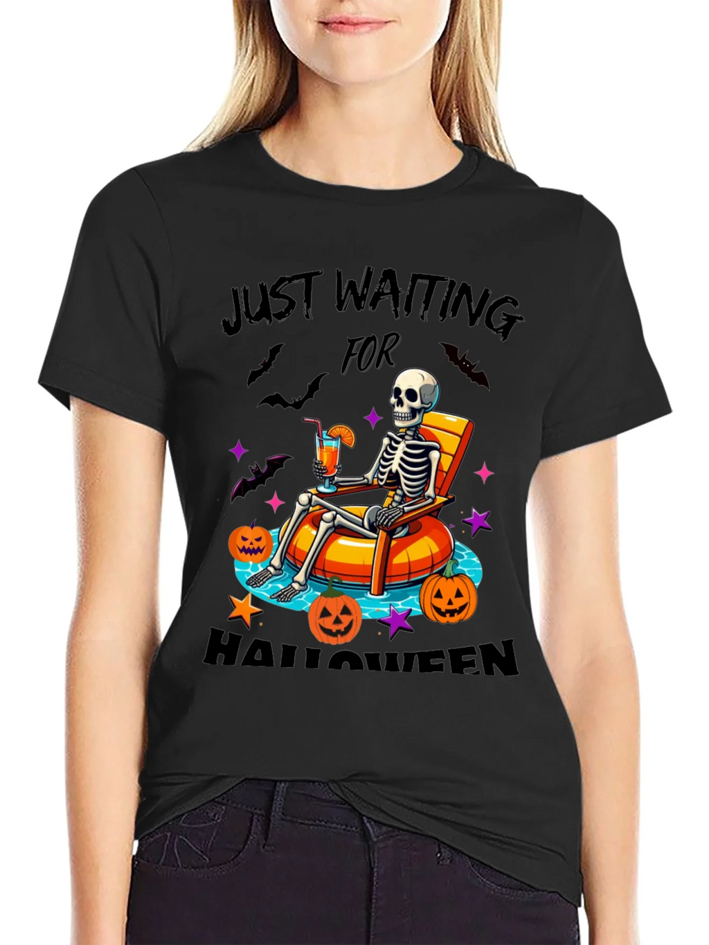Halloween Skeleton Lounging Graphic Tee product image 2