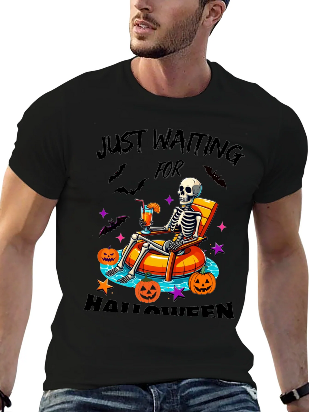 Halloween Skeleton Lounging Graphic Tee product image 6