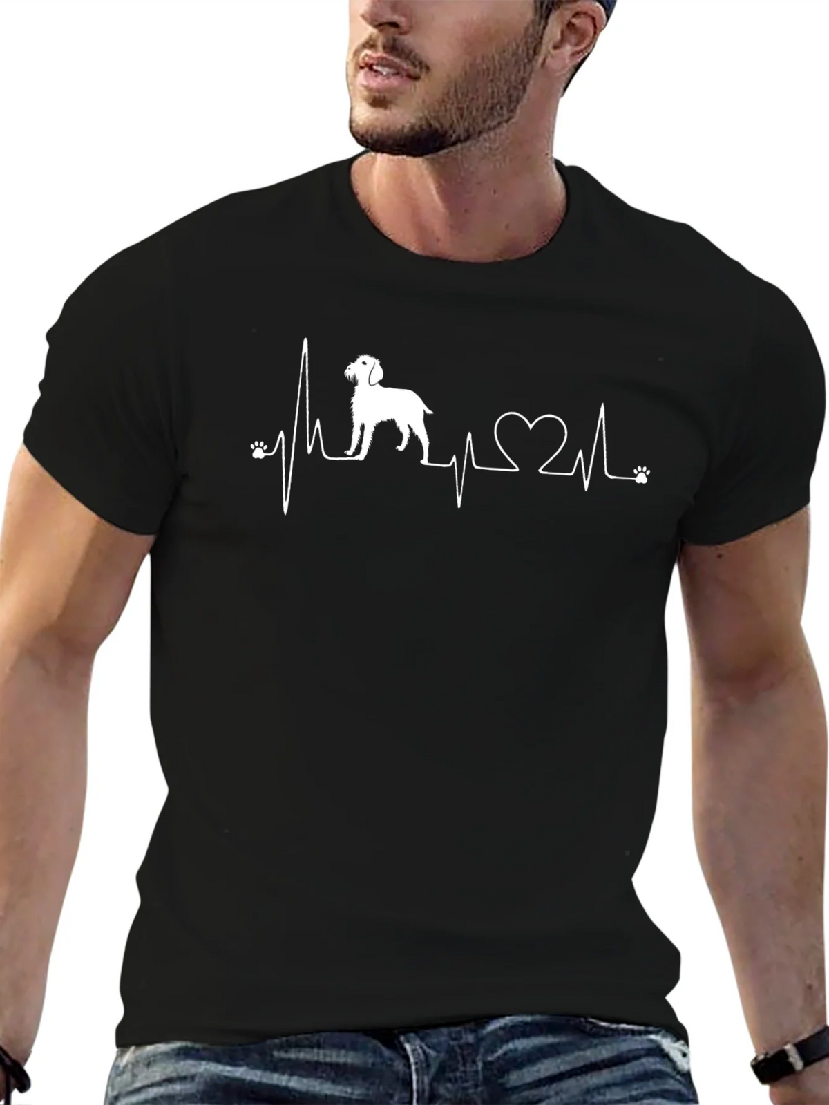 Dog Lover Heartbeat T-Shirt - Black Crew Neck Tee product image 6