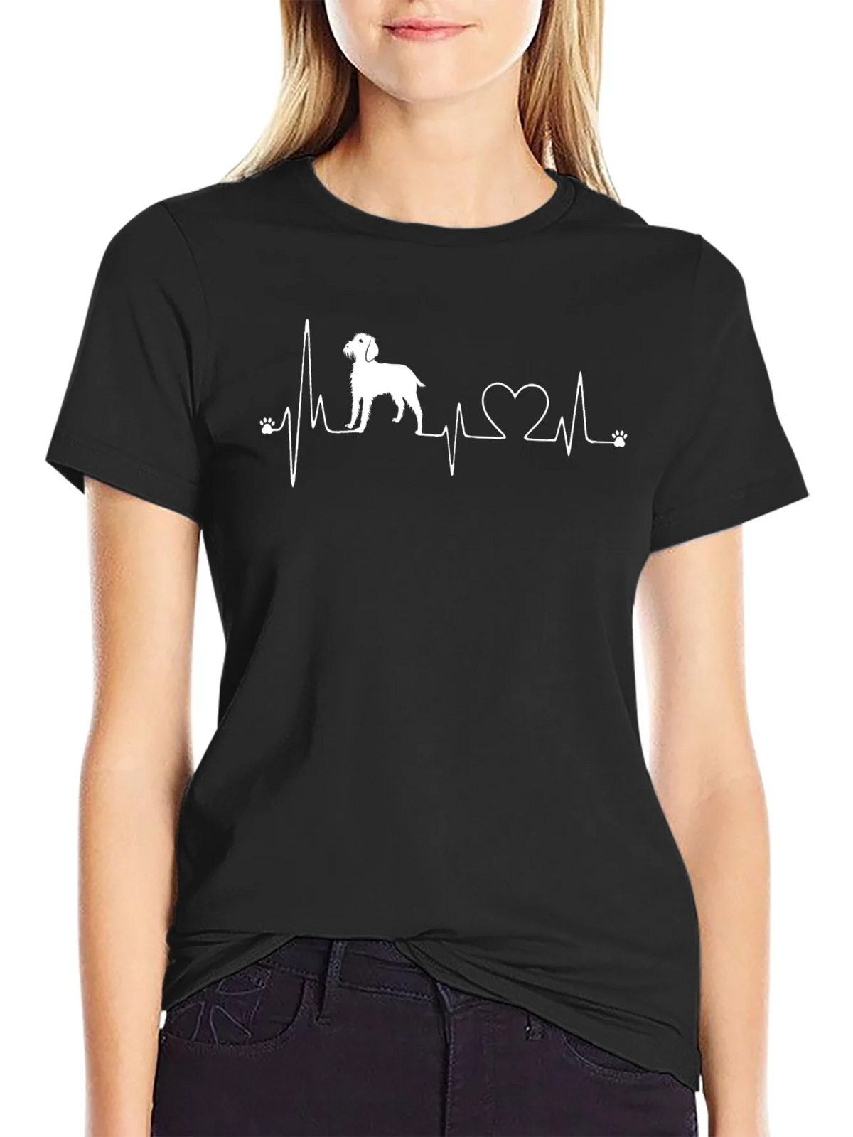 Dog Lover Heartbeat T-Shirt - Black Crew Neck Tee product image 2